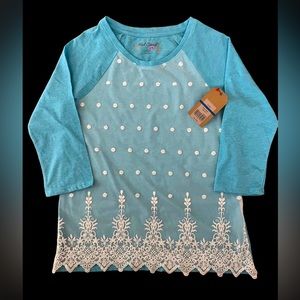 RED CAMEL Girls XL Blue with Lace Front Shirt NWT